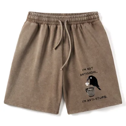 Tokyo-Tiger Cool Crow Sips Calm Coffee Alone Washed Shorts