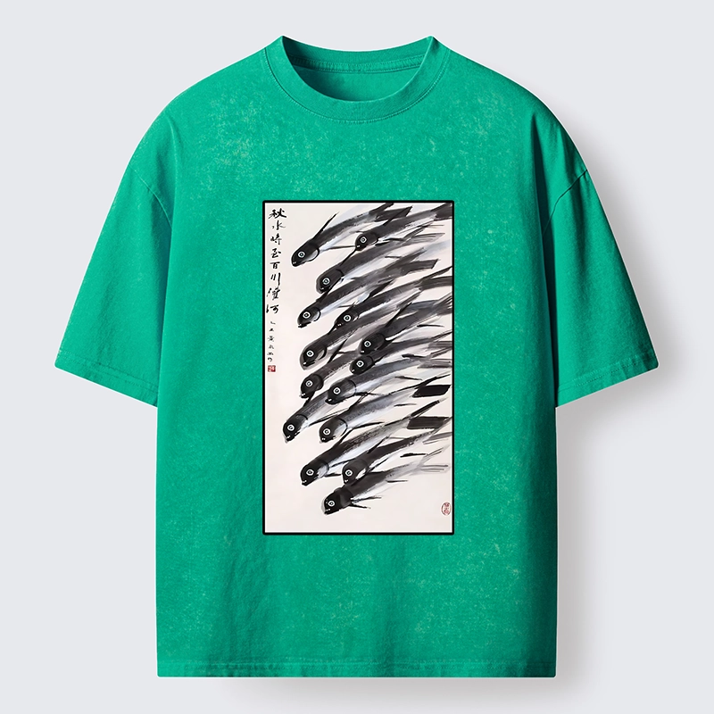 Tokyo-Tiger Ink Fish Art Washed T-Shirt