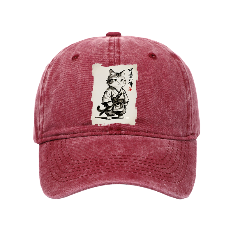 Tokyo-Tiger Japanese Samurai Cat Illustration Washed Cap