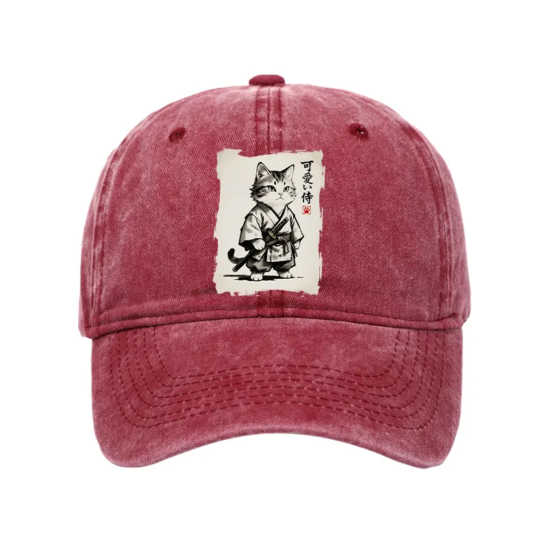 Tokyo-Tiger Japanese Samurai Cat Illustration Washed Cap