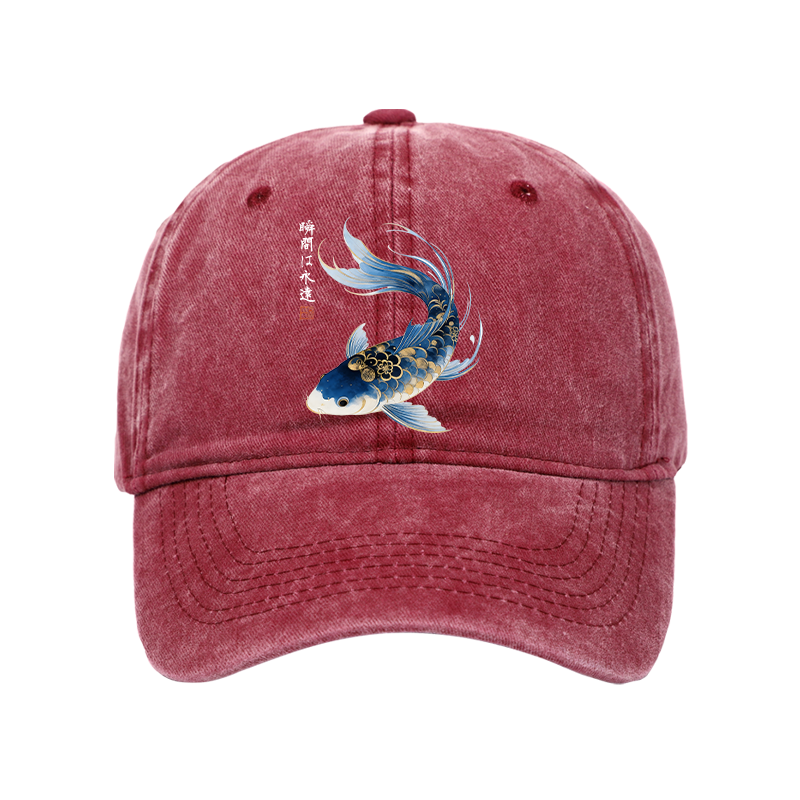 Tokyo-Tiger Elegant Koi Fish Watercolor Art Washed Cap