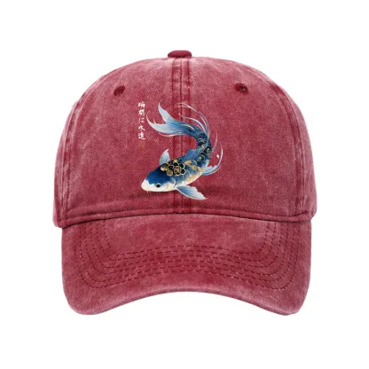 Tokyo-Tiger Elegant Koi Fish Watercolor Art Washed Cap