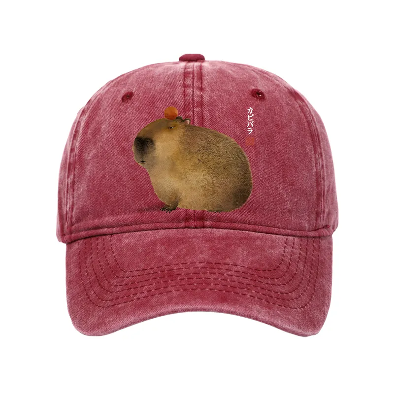 Tokyo-Tiger Calm Capybara Illustration Washed Cap