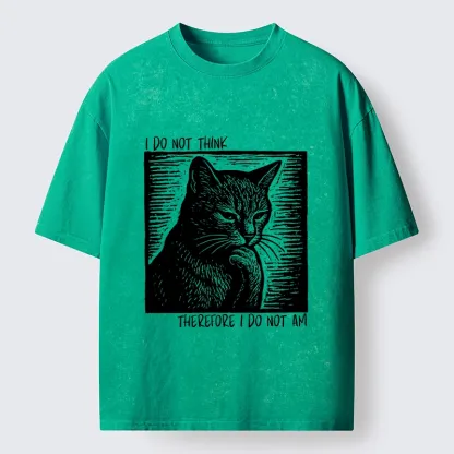 Tokyo-Tiger Philosophical Black Cat Meme Washed T-Shirt