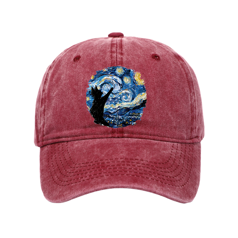 Tokyo-Tiger Starry Night Black Cat Washed Cap