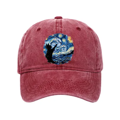 Tokyo-Tiger Starry Night Black Cat Washed Cap