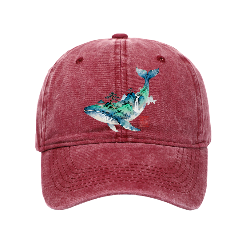 Tokyo-Tiger Whale Ink Painting Landscape Washed Cap