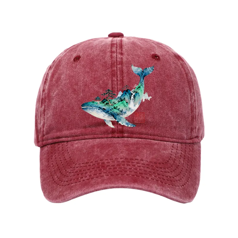Tokyo-Tiger Whale Ink Painting Landscape Washed Cap