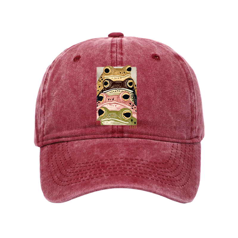 Tokyo-Tiger Whimsical Multi Colored Frog Art Washed Cap