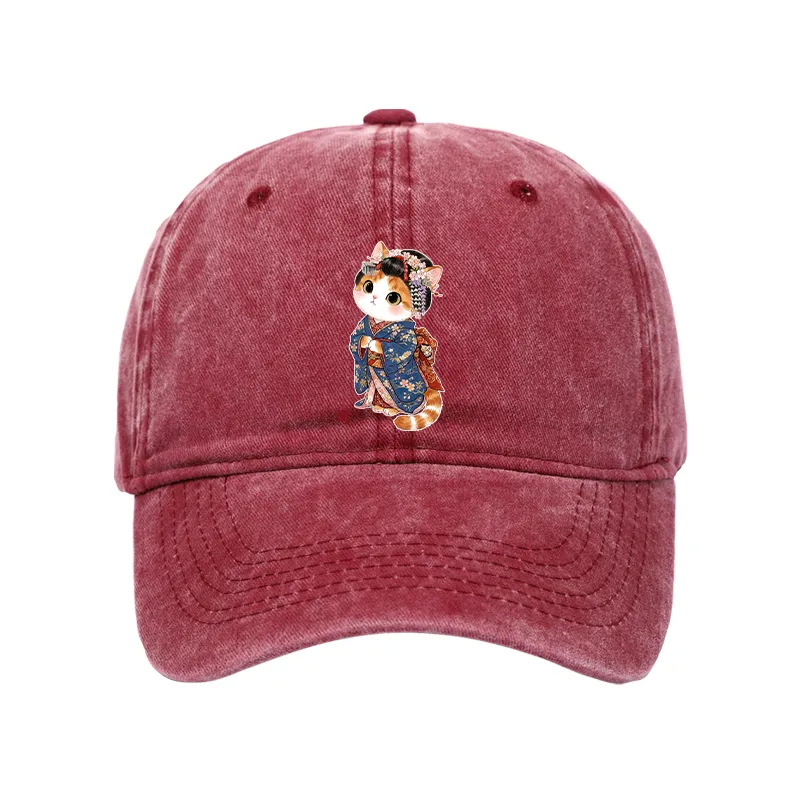 Tokyo-Tiger Cat Dressed As A Geisha Funny Washed Cap