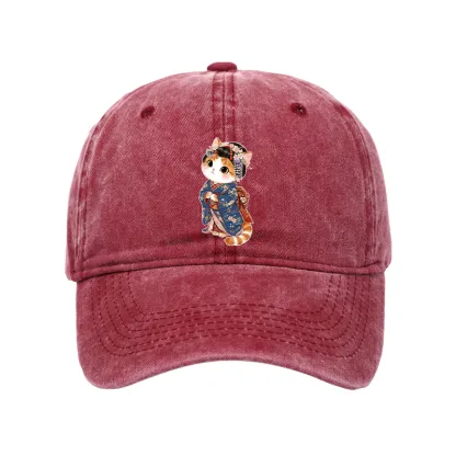 Tokyo-Tiger Cat Dressed As A Geisha Funny Washed Cap