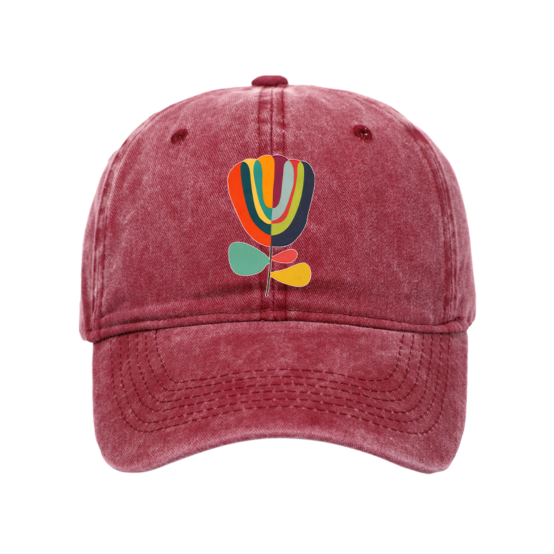 Tokyo-Tiger Colorful Flower Minimalist Print Washed Cap