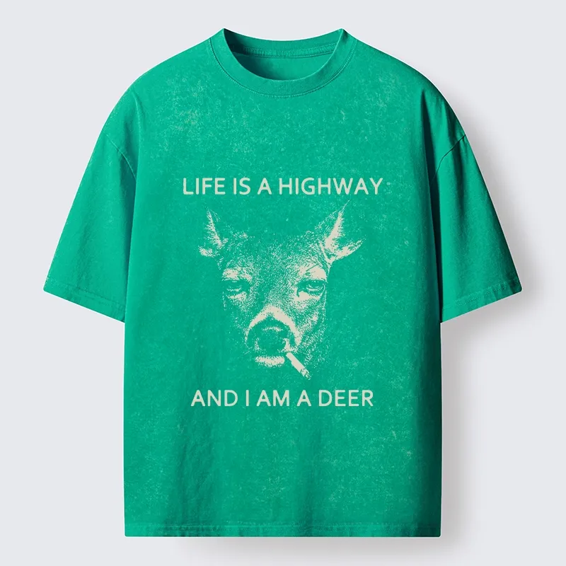 Tokyo-Tiger Life Is Highway Deer Washed T-Shirt
