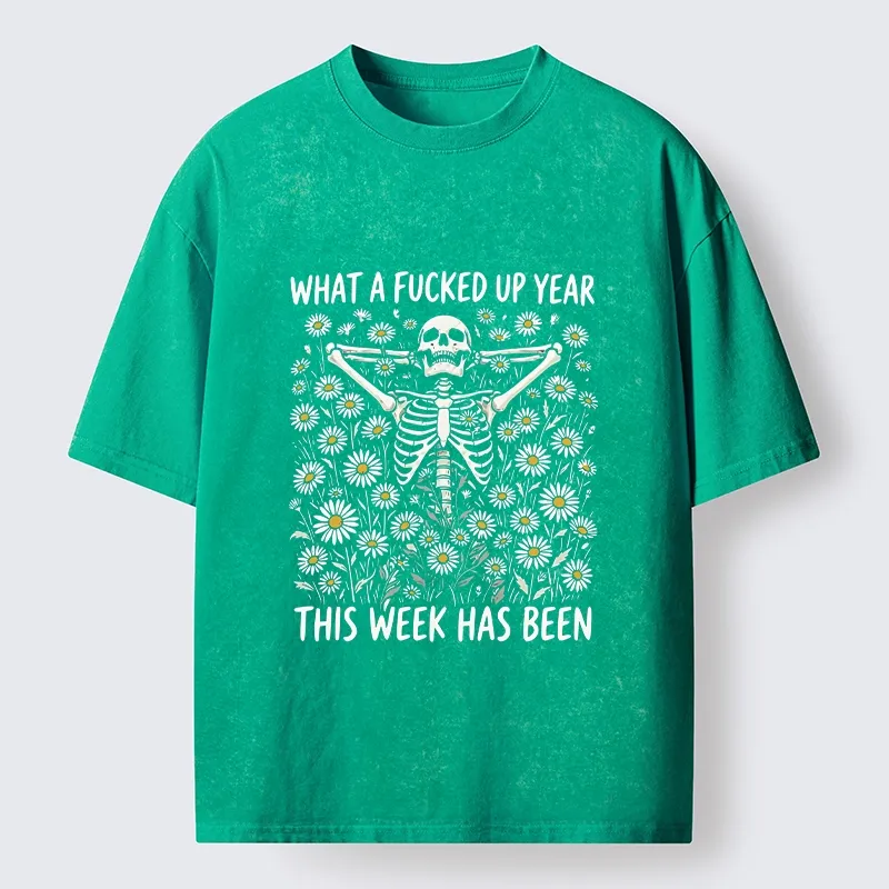 Tokyo-Tiger Bad Week Skeleton Quote Washed T-Shirt