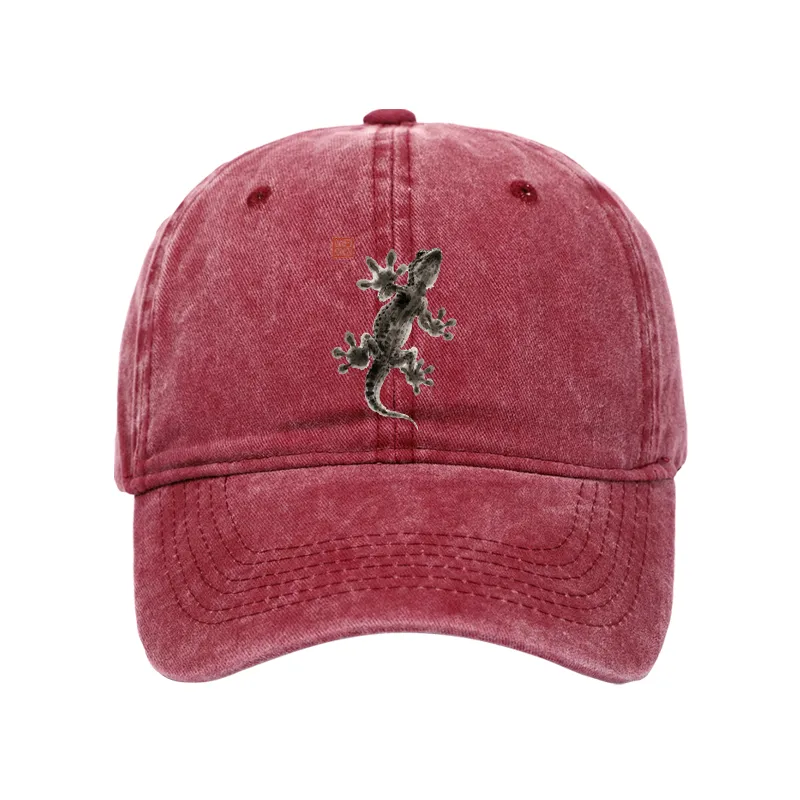Tokyo-Tiger Minimal Asian Ink Brush Gecko Vibe Washed Cap