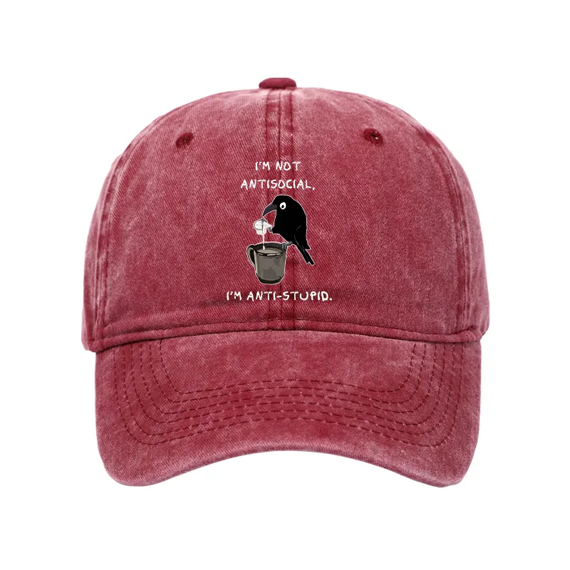 Tokyo-Tiger Cool Crow Sips Calm Coffee Alone Washed Cap