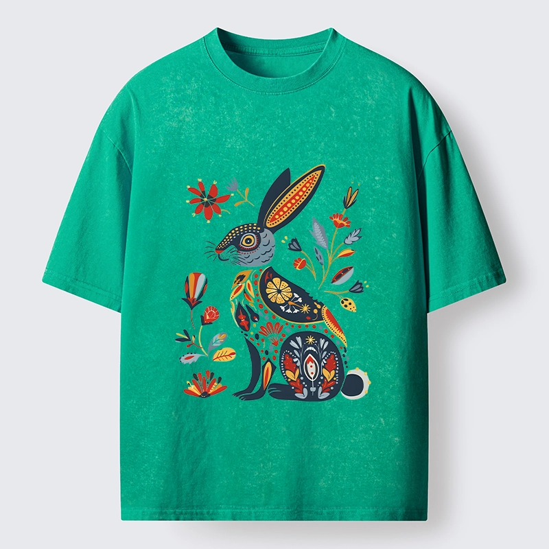Tokyo-Tiger Folk Hare Bloom Washed T-Shirt