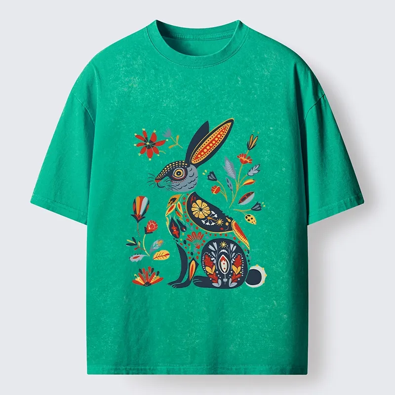 Tokyo-Tiger Folk Hare Bloom Washed T-Shirt