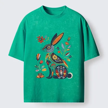 Tokyo-Tiger Folk Hare Bloom Washed T-Shirt