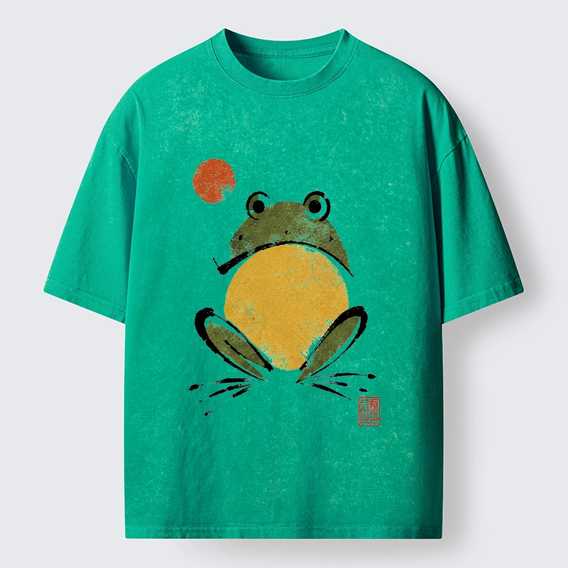 Tokyo-Tiger Ink Style Frog Art Washed T-Shirt