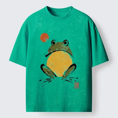 Tokyo-Tiger Ink Style Frog Art Washed T-Shirt