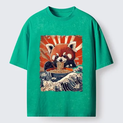 Tokyo-Tiger Red Panda Noodle Fun Washed T-Shirt