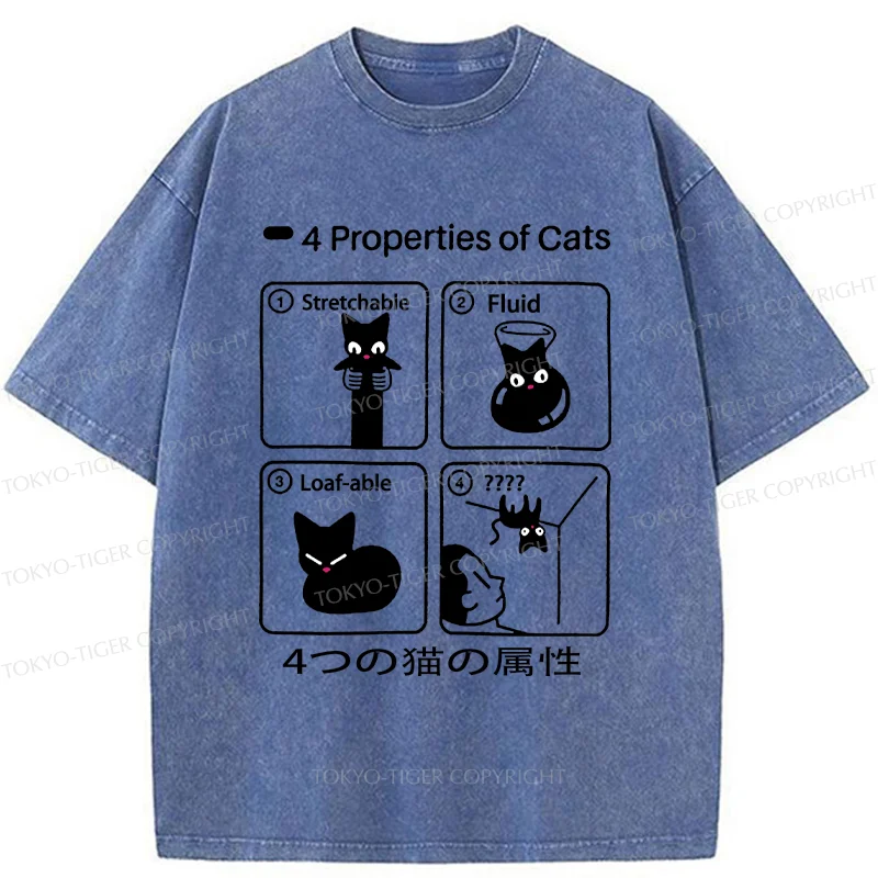 Tokyo-Tiger 4 Attributes Of Cats Washed T-Shirt