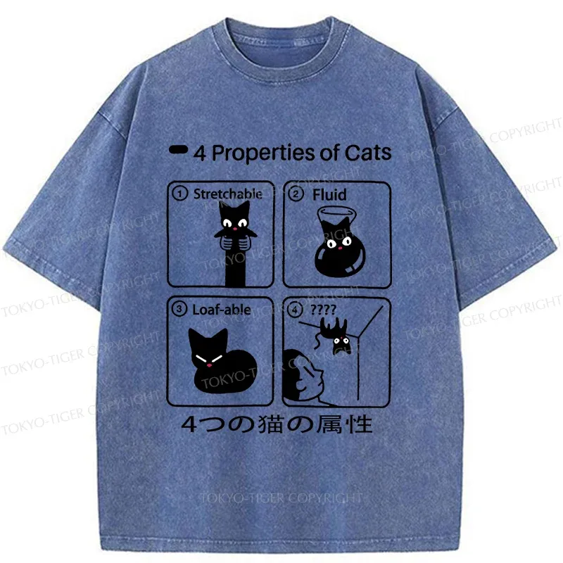 Tokyo-Tiger 4 Attributes Of Cats Washed T-Shirt