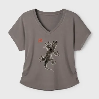 Tokyo-Tiger Minimal Asian Ink Brush Gecko Vibe Modal Dolman Sleeve T-Shirt