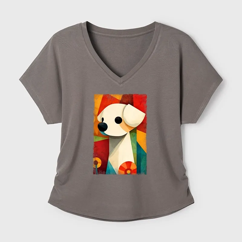 Tokyo-Tiger Retro Abstract Color Block Puppy Art Modal Dolman Sleeve T-Shirt