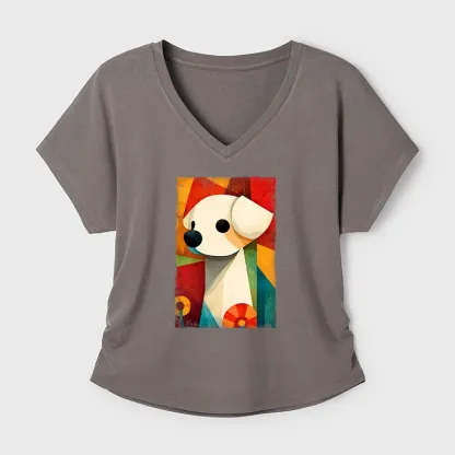 Tokyo-Tiger Retro Abstract Color Block Puppy Art Modal Dolman Sleeve T-Shirt
