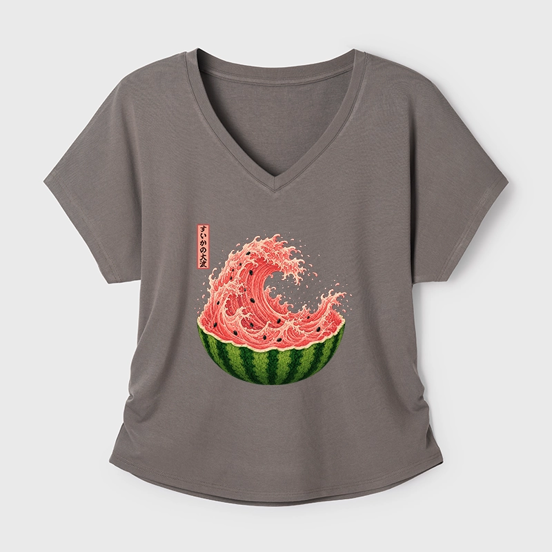 Tokyo-Tiger Watermelon Wave Summer Ukiyo Art Modal Dolman Sleeve T-Shirt