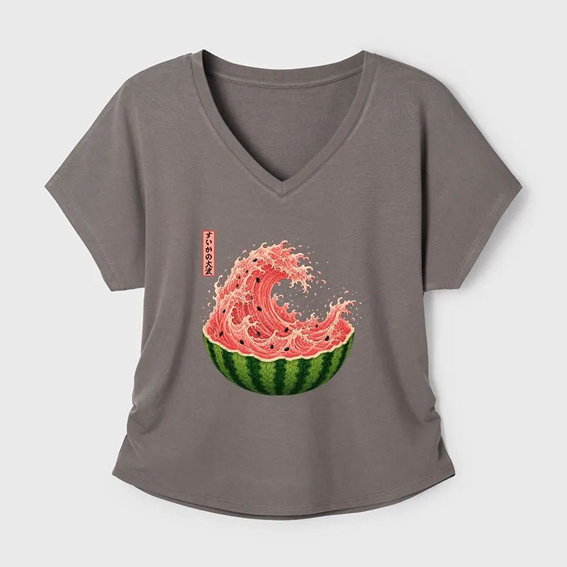 Tokyo-Tiger Watermelon Wave Summer Ukiyo Art Modal Dolman Sleeve T-Shirt