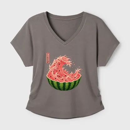 Tokyo-Tiger Watermelon Wave Summer Ukiyo Art Modal Dolman Sleeve T-Shirt
