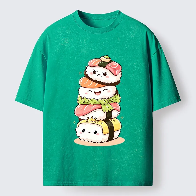 Tokyo-Tiger Cute Sushi Stack Squad Washed T-Shirt