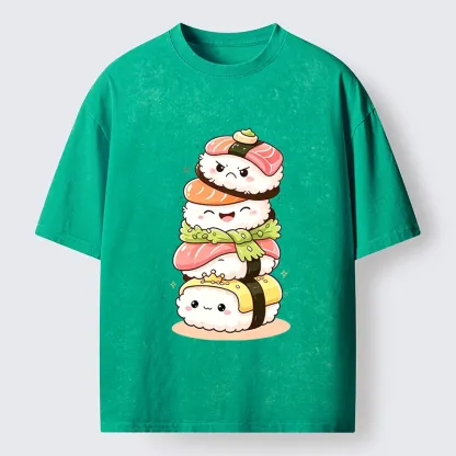 Tokyo-Tiger Cute Sushi Stack Squad Washed T-Shirt