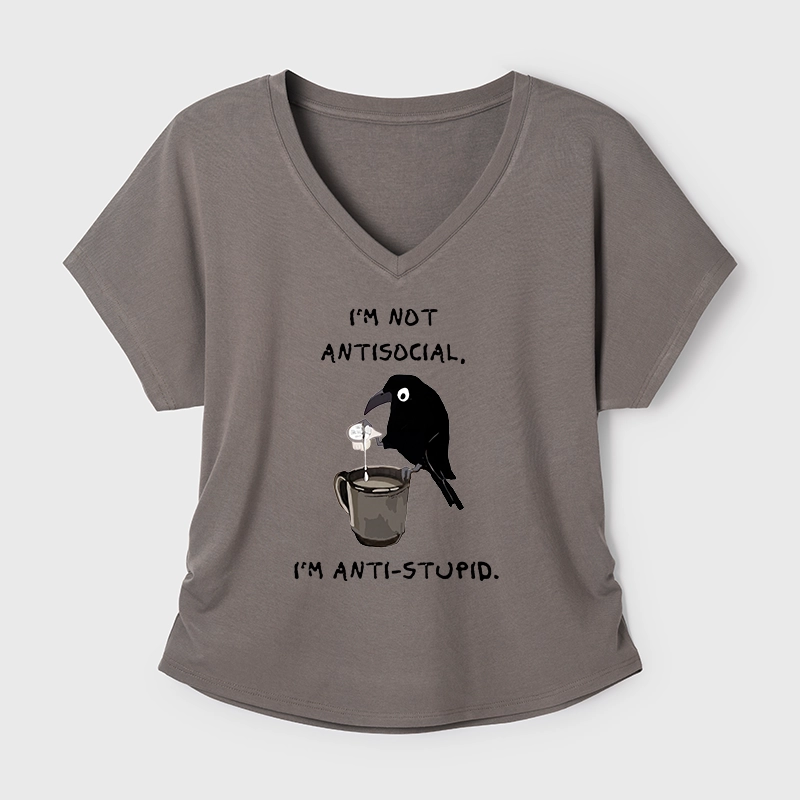 Tokyo-Tiger Cool Crow Sips Calm Coffee Alone Modal Dolman Sleeve T-Shirt