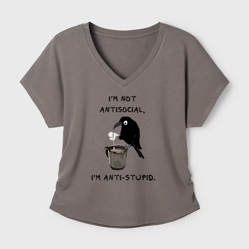 Tokyo-Tiger Cool Crow Sips Calm Coffee Alone Modal Dolman Sleeve T-Shirt