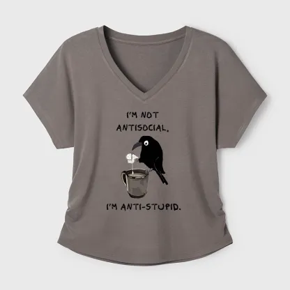Tokyo-Tiger Cool Crow Sips Calm Coffee Alone Modal Dolman Sleeve T-Shirt