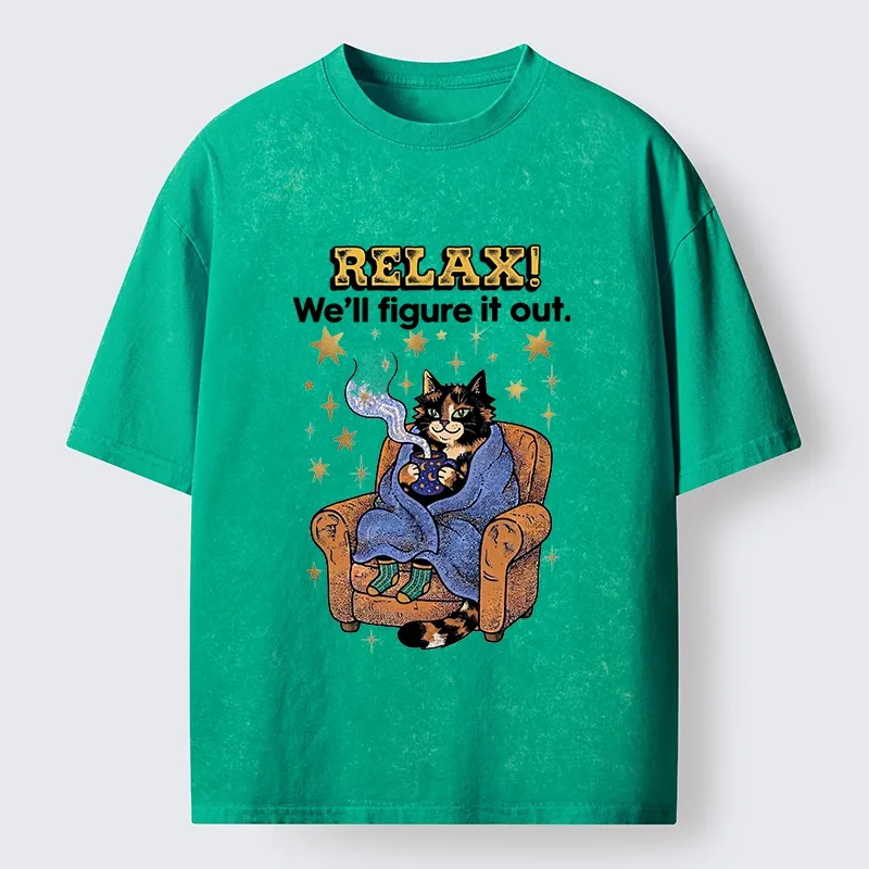 Tokyo-Tiger Chill Cat Relax Mode Washed T-Shirt