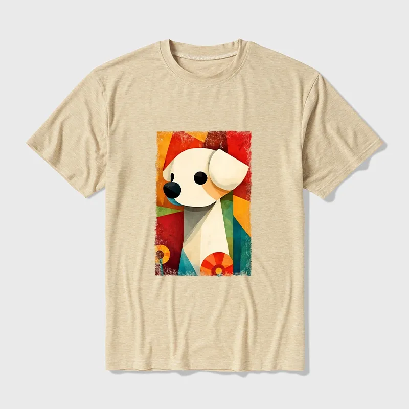 Tokyo-Tiger Retro Abstract Color Block Puppy Art Cotton Blend T-Shirt