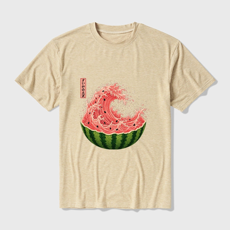Tokyo-Tiger Watermelon Wave Summer Ukiyo Art Cotton Blend T-Shirt