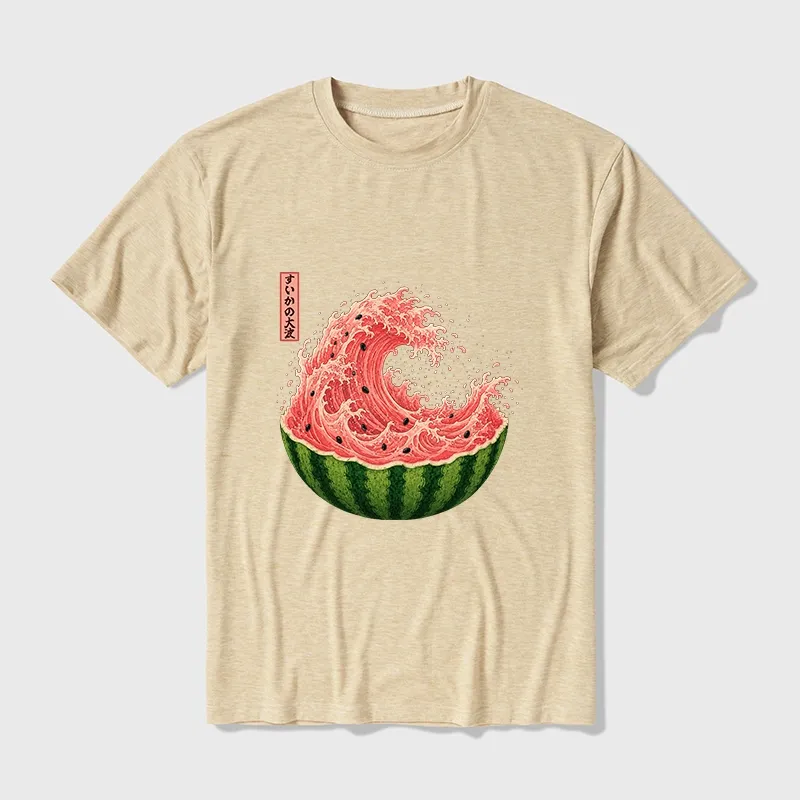 Tokyo-Tiger Watermelon Wave Summer Ukiyo Art Cotton Blend T-Shirt