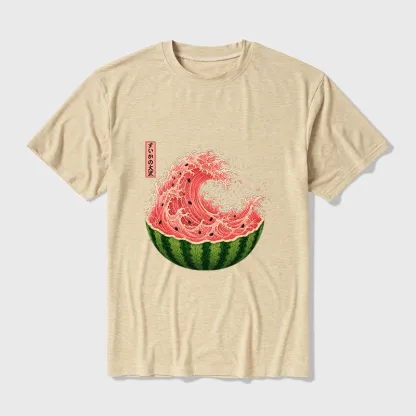 Tokyo-Tiger Watermelon Wave Summer Ukiyo Art Cotton Blend T-Shirt