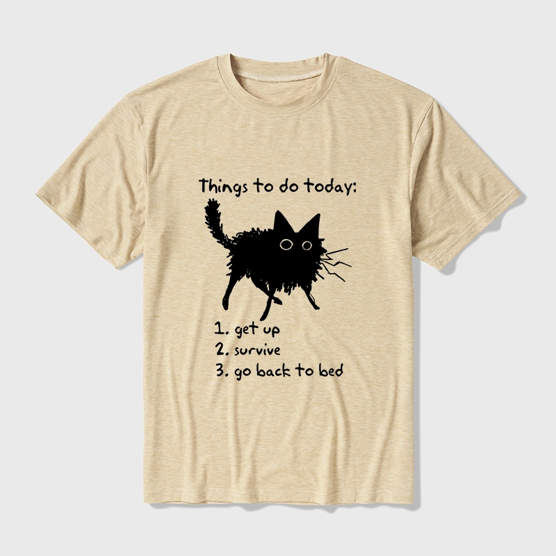 Tokyo-Tiger Lazy Cat Survive Day Funny Meme Cotton Blend T-Shirt