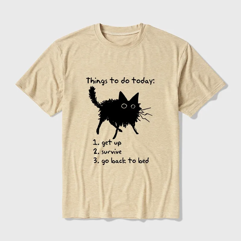 Tokyo-Tiger Lazy Cat Survive Day Funny Meme Cotton Blend T-Shirt