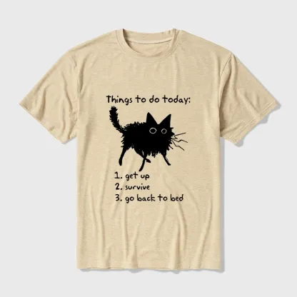 Tokyo-Tiger Lazy Cat Survive Day Funny Meme Cotton Blend T-Shirt