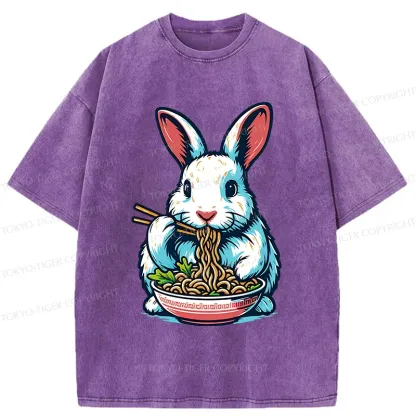 Tokyo-Tiger Easter Bunny Eating Ramen Washed T-Shirt