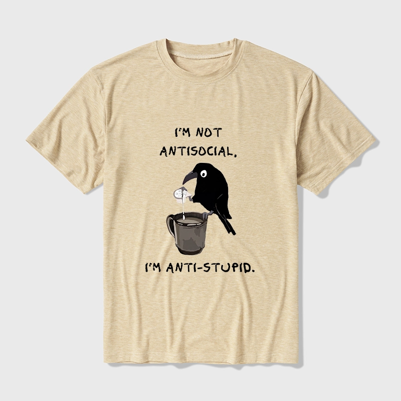 Tokyo-Tiger Cool Crow Sips Calm Coffee Alone Cotton Blend T-Shirt