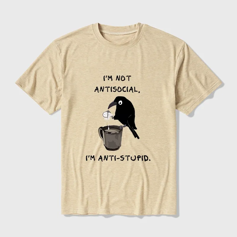 Tokyo-Tiger Cool Crow Sips Calm Coffee Alone Cotton Blend T-Shirt